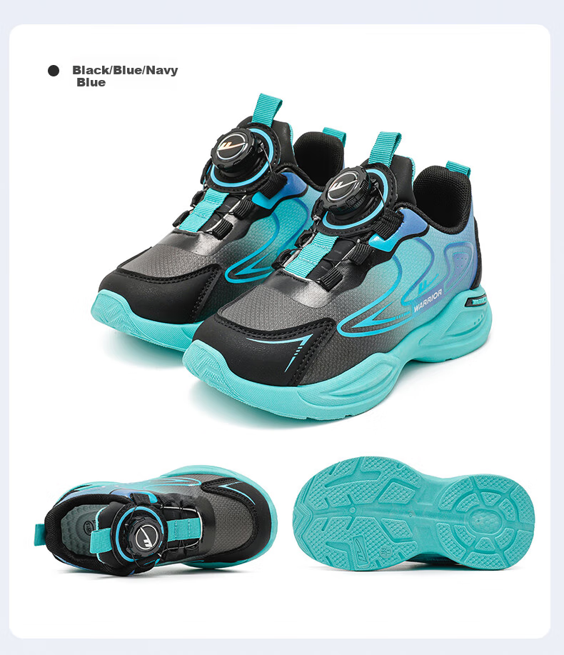 Warrior Boys' Running Shoes, Spring And Autumn Style, Fashionable And Lightweight Children's Sneakers WZ-1472, Black/blue/navy Blue, Size 34 7