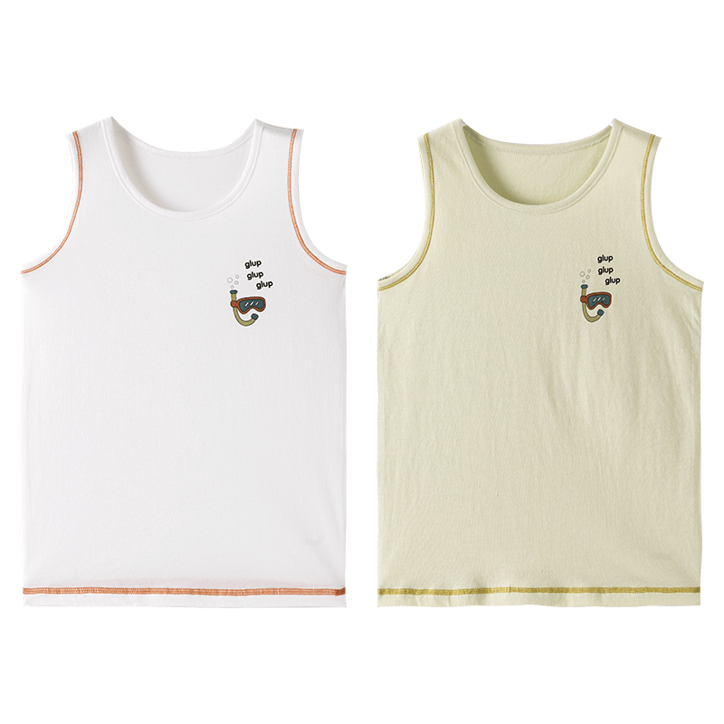 Dingguagua Boys' Cotton Breathable Vest 2-Pack Sleeveless Undershirt Belly Protection Spring Autumn White+Green Size 150