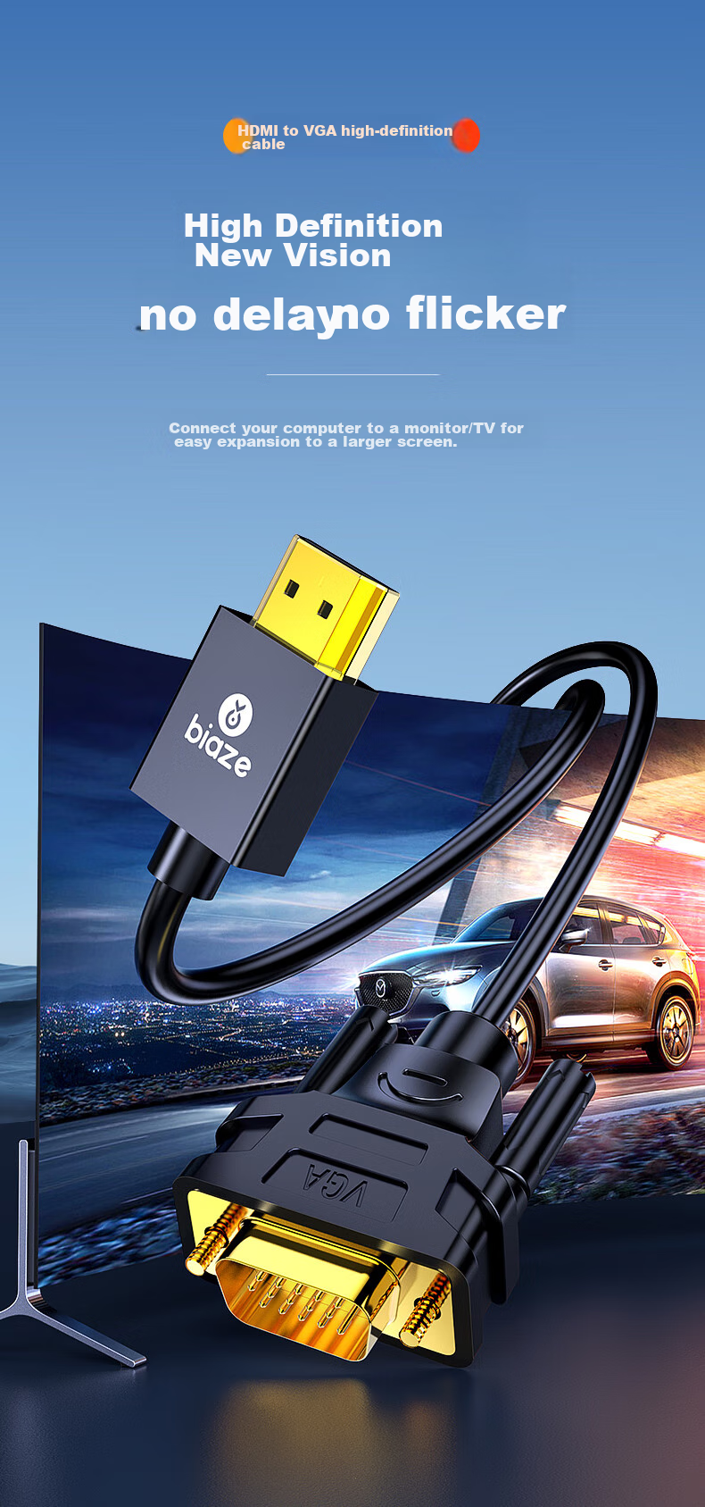 BIAZE HDMI to VGA Cable, High-Definition Video Adapter Cable, Screen Mirroring Converter Cable for Connecting Computers, Laptops, And Projectors to TVs And Monitors, 1 Meter 3