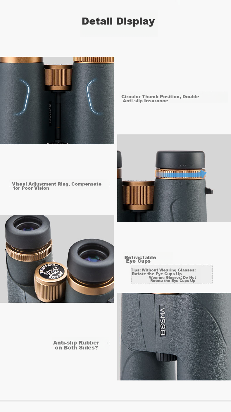 BOSMA Binoculars, High-Definition, High-Magnification, Adult Low-Light Night Vision, Portable Hummingbird 10X42ED Micro-Prism Field 10