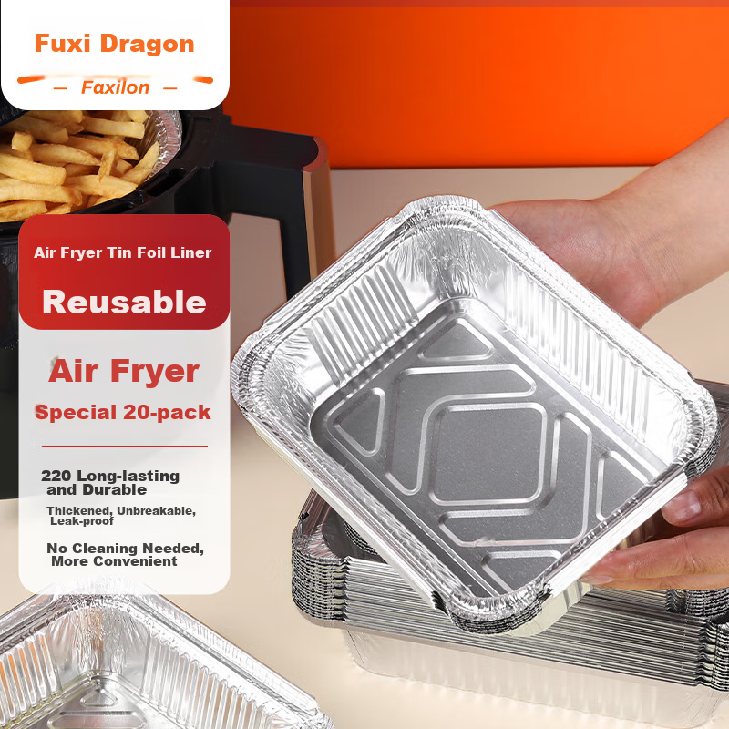 Faxilon Air Fryer Aluminum Foil Pans, Baking And Barbecue Rectangular Pans, 700ml Camping Cookware Disposable Boxes, 20 Pieces