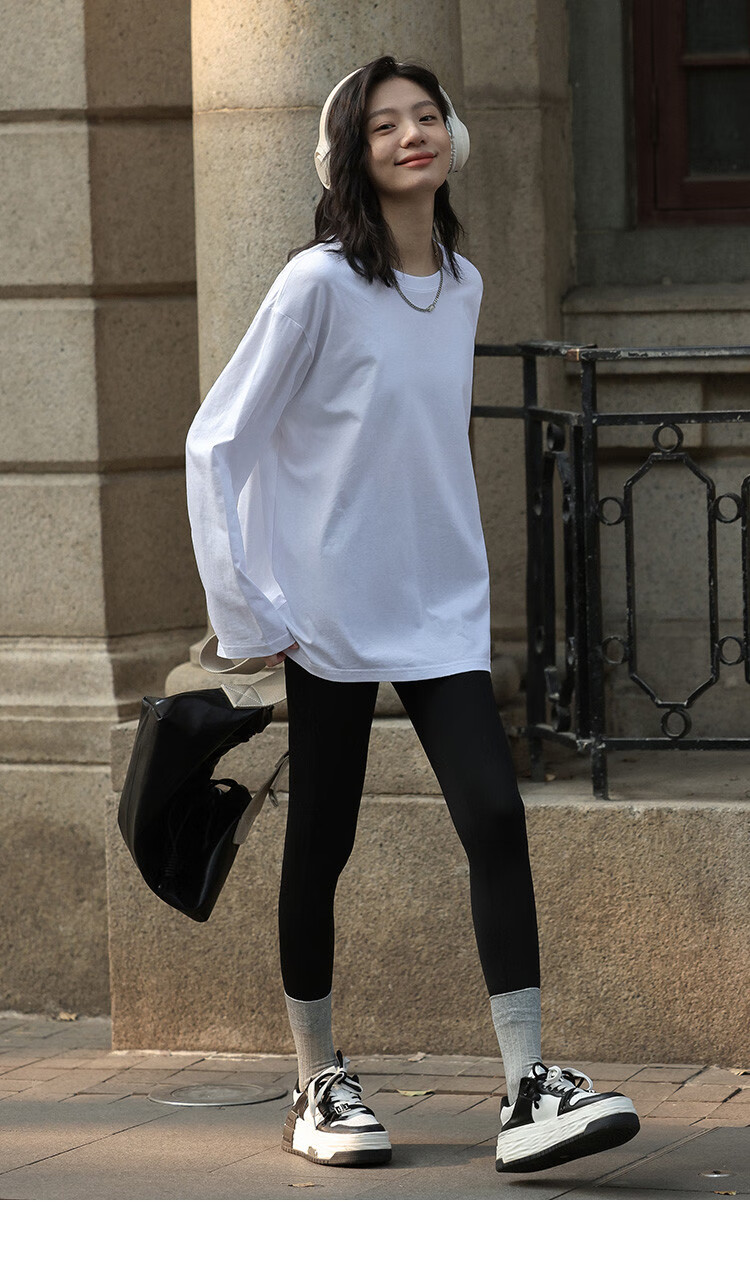 TUCANO Long-Sleeve Base Shirt for Women, Pure Cotton Heavyweight T-Shirt, Regular Shoulder Loose Fit Versatile Slimming Spring And Autumn Casual Top, White, XL 12