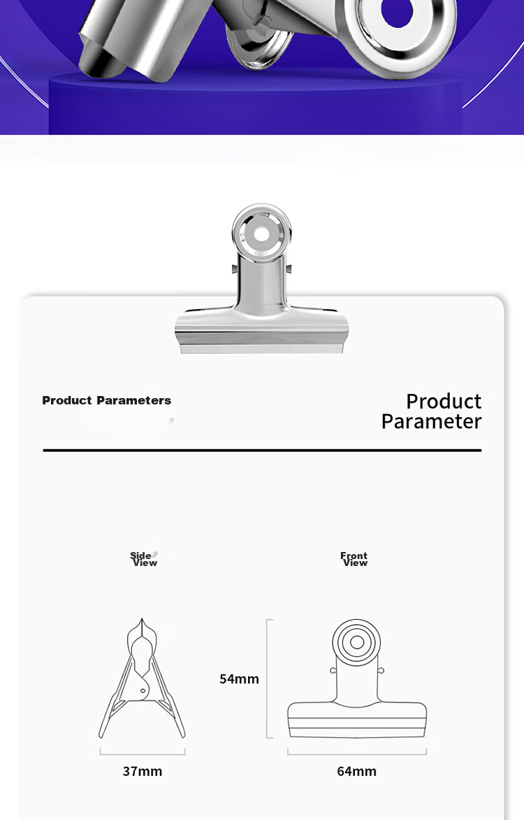 Deli 6 Pieces 64mm Round Metal Binder Clips, Stainless Steel Ticket Clips, Document Organizer Clips, File Clips, 6 Pieces/pack, Small Size 9522 9