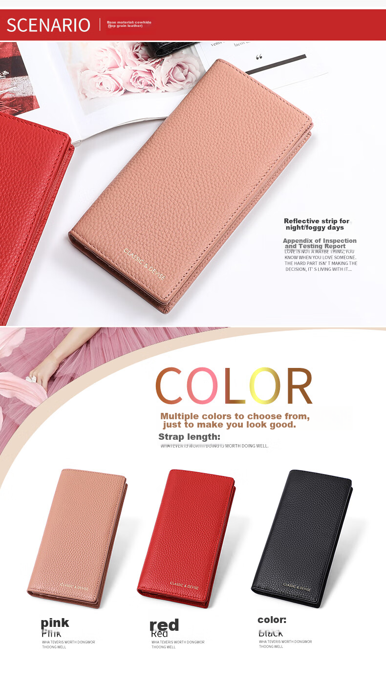 Viney Top-Grain Leather Wallet for Women, Long Style, Large Capacity, Mom's Clutch Bag, Simple Luxury Student Coin Purse, Leather Wallet, Money Clip 3