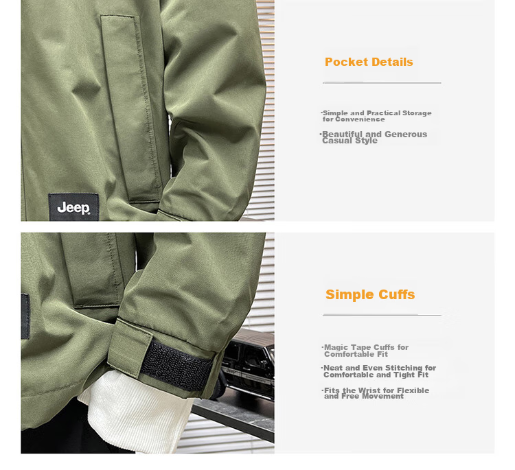 JEEP Men's Jacket, Spring And Autumn Casual Loose Windbreaker Workwear Clothing, Army Green, L 11