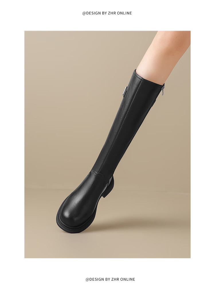 ZHR Tall Boots for Women, Winter Over-Knee Thick-Soled Riding Boots, Retro Western Style Travel Boots with Fleece Lining, BL323A Black, Size 38 14
