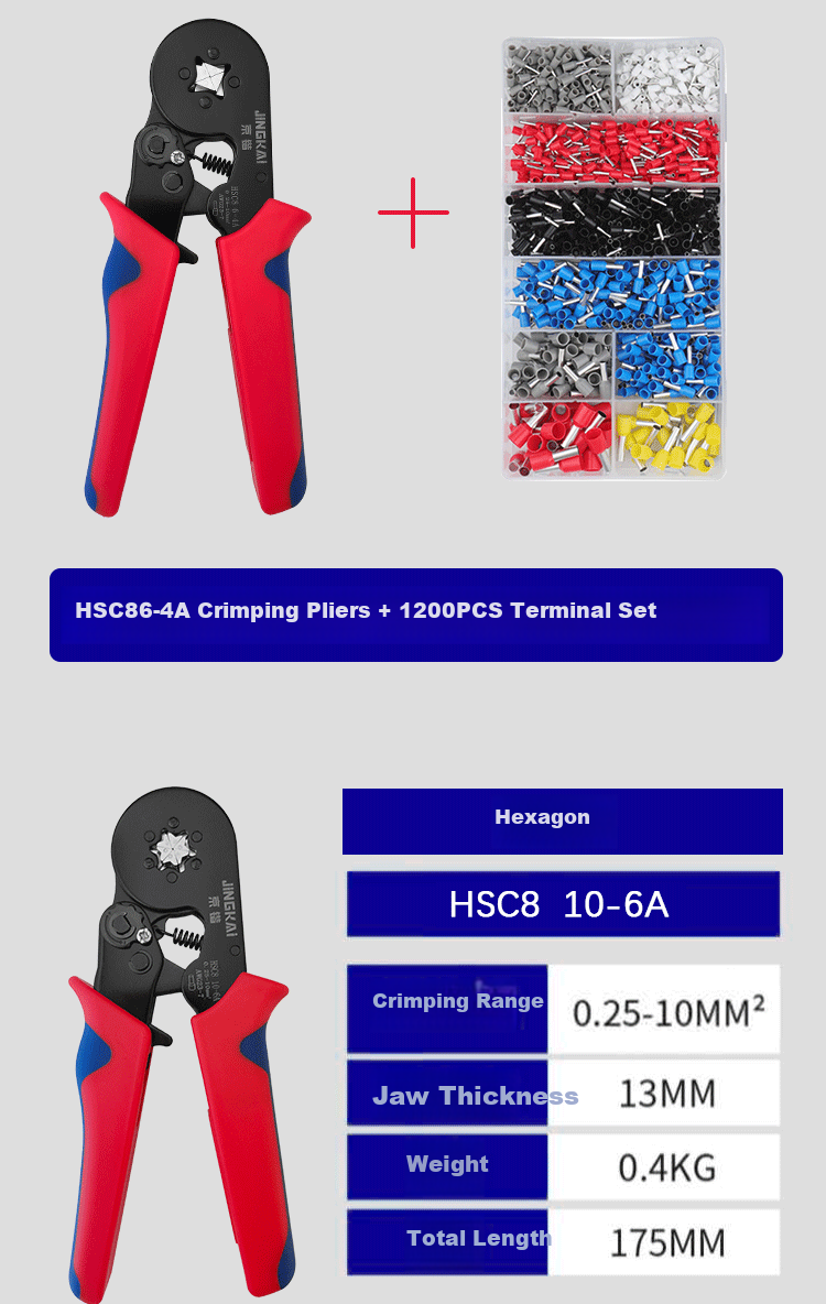 Jingkai Crimping Pliers, E Terminal Ve Cold Press Terminal Crimping Tool, TE Pin-Shaped Wire Clamp, Four-Sided HSC8 6-4A 8