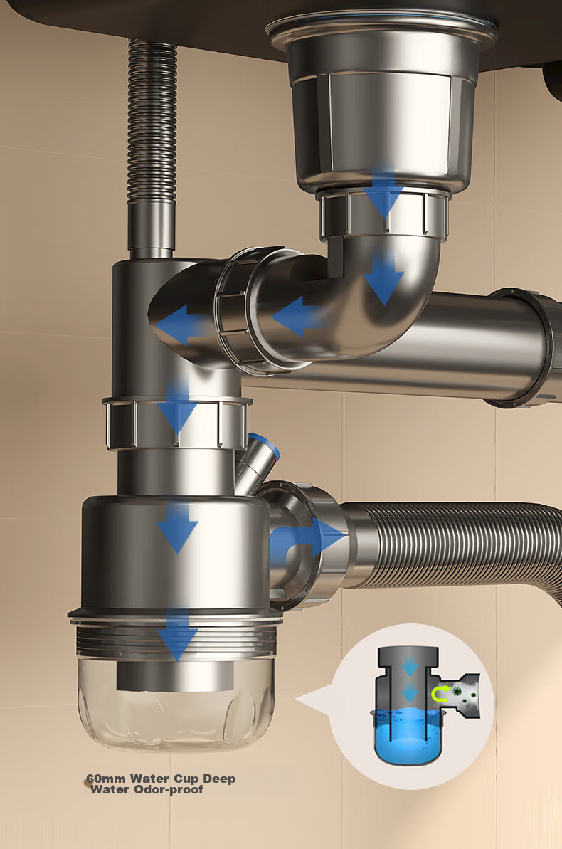 DU PONT Kitchen Sink Drain Pipe Fittings, Sink Drain Assembly, Double Sink Drainage System, Pipe Set for Washing Dishes And Vegetables, PJ022 7