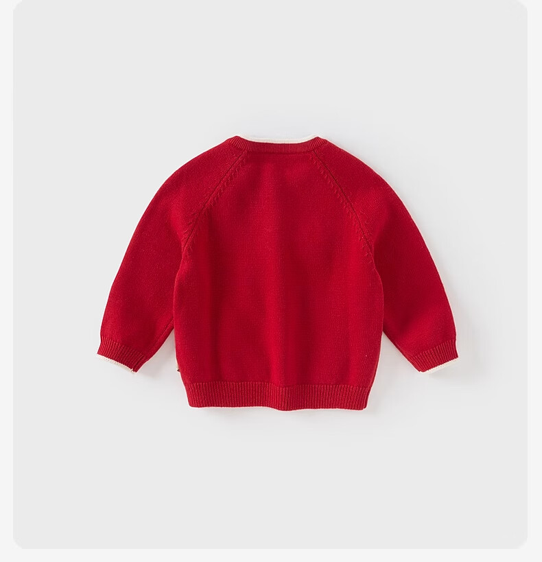 DAVE & BELLA Girls' Cute Pullover Sweater Autumn Winter Baby Cartoon Red Knitwear Children's New Year Outfit 2
