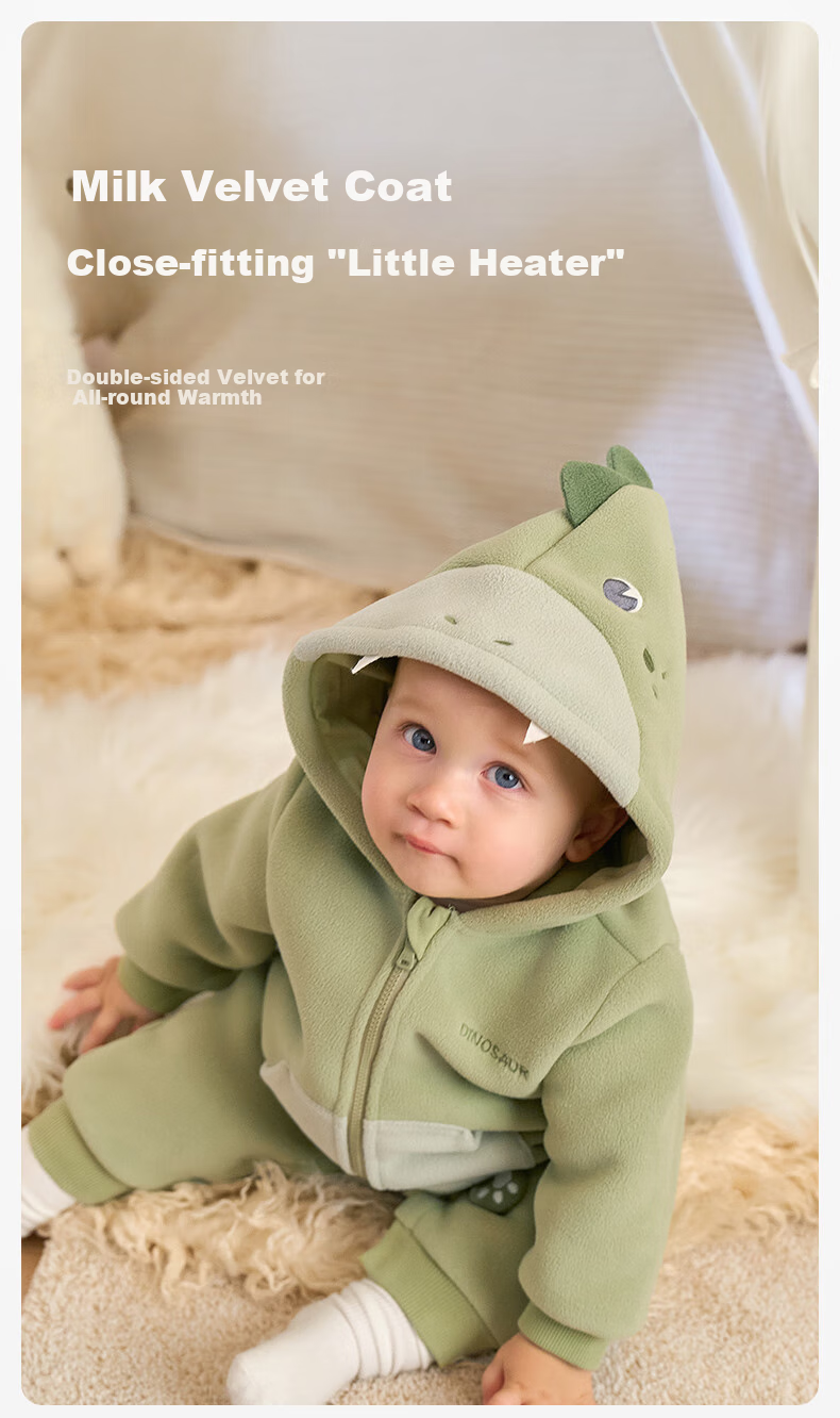 DAVE & BELLA Plush Romper, Winter Warm Baby Clothes, Outdoor Wear, Unisex Infant Onesie 1