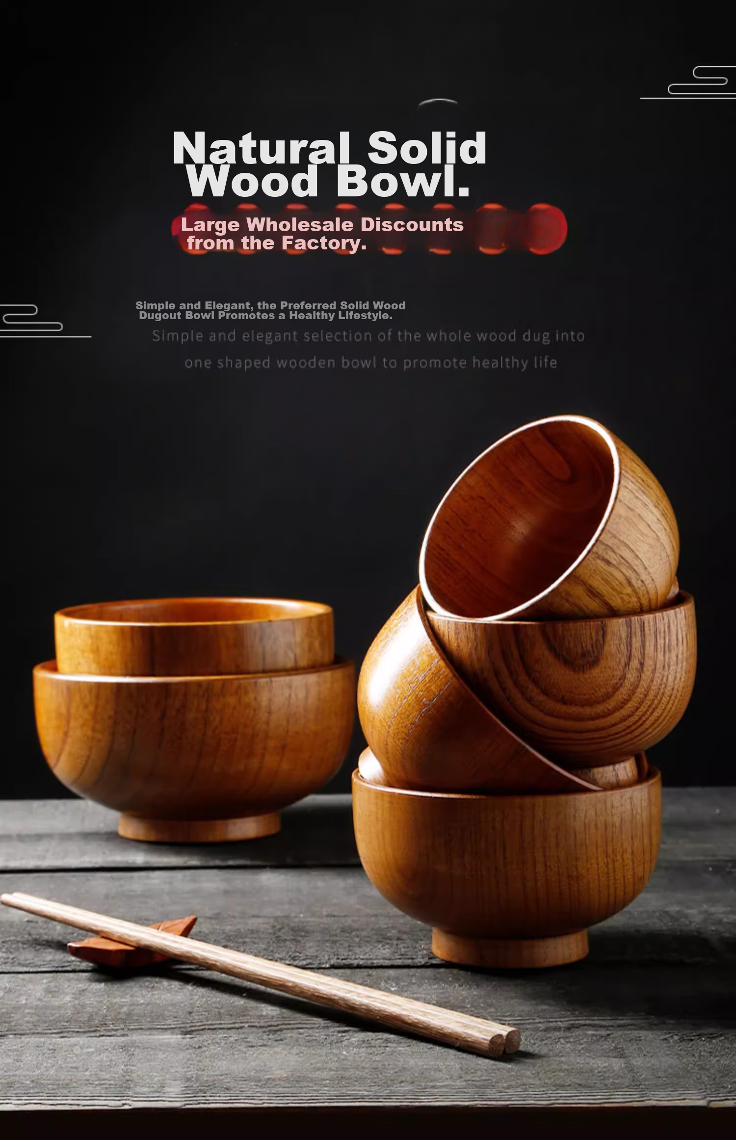 Millennium Love Wood Japanese Jujube Wood Bowl Children's and Adult Rice Bowl Noodle Bowl Household Tableware Fruit Salad Bowl Single Piece MW0010 1