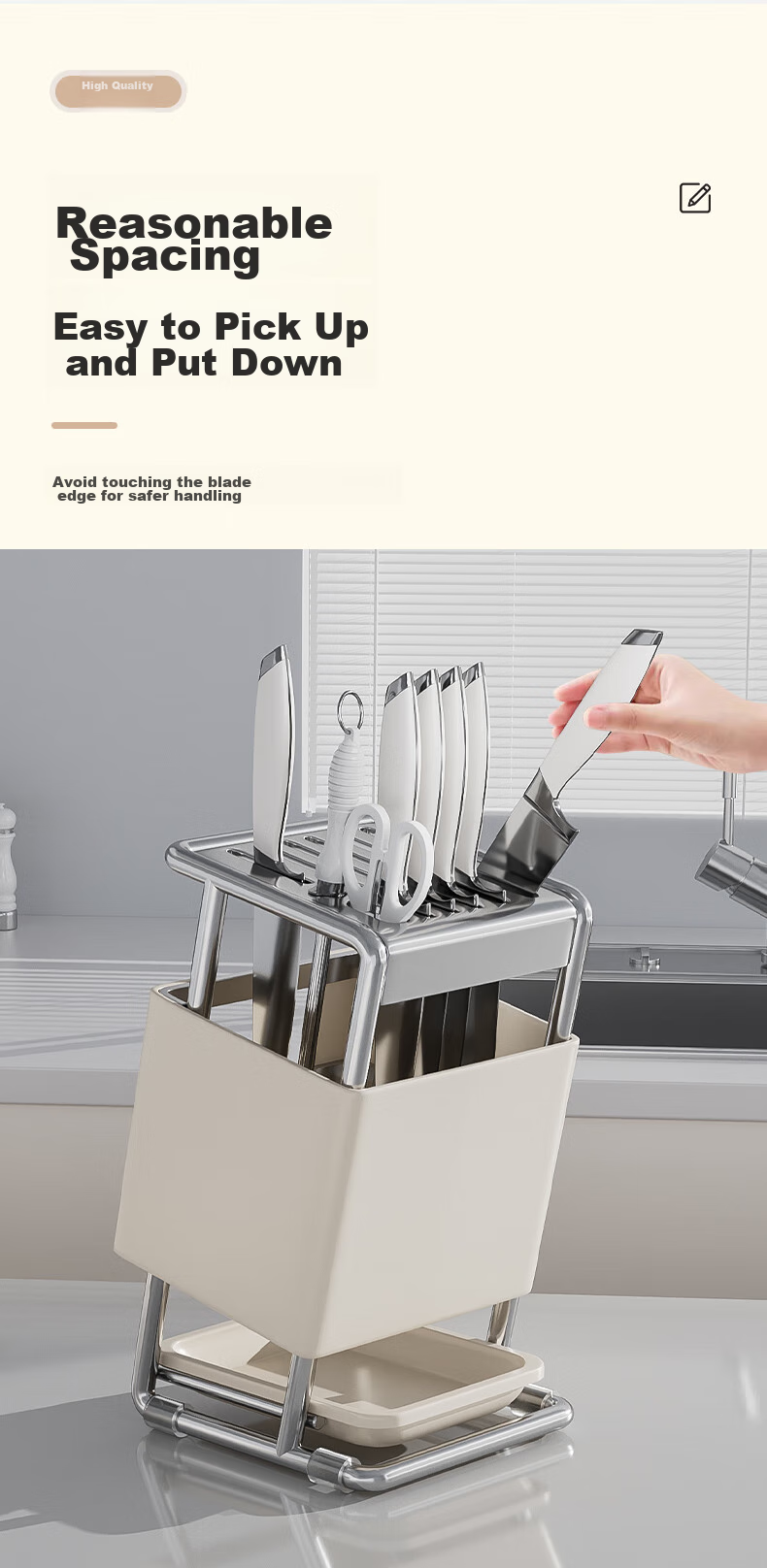 Shuaishi Stainless Steel Knife Holder Kitchen Storage Rack for Knives, Chopsticks, Cutting Boards, Multi-Functional Organizer Shelf 3