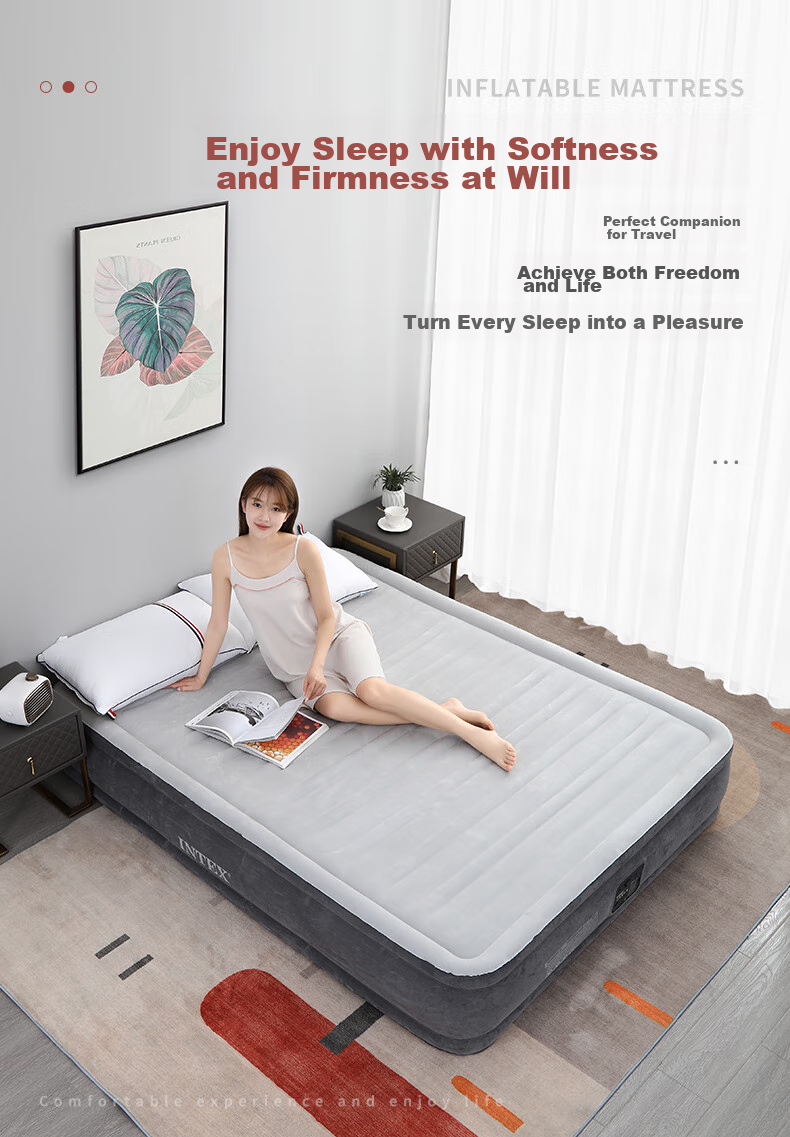 INTEX Built-In Electric Pump Single-Person Automatic Inflatable Bed, Home Nap Air Mattress Sleeping Pad Folding Bed with 1 Pillow, 67766NP 1