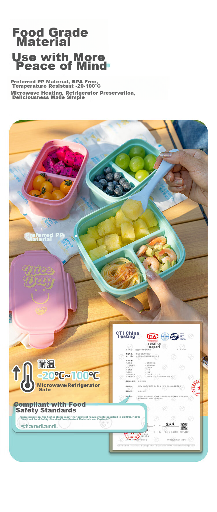 Easy Your Home Fruit Box with 2 Compartments, Food-Grade Insulated Lunch Box for Camping And Picnics, Small Lunch Container for Elementary Students 3