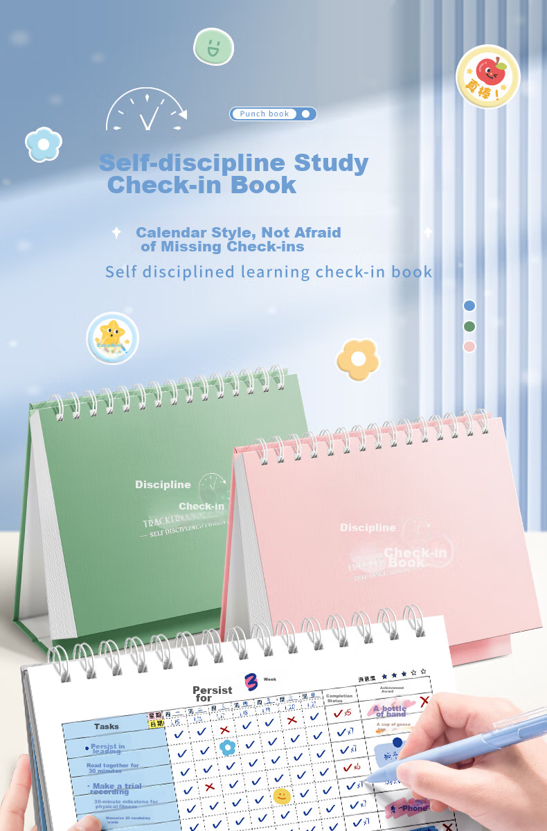 DiLe Self-Discipline Check-In Notebook, A5 Size, Habit Formation, Time Management, Daily Check-In Table, Weekly Planner, Monthly Goal Setting, Study Notebook, 59 Pages/Book, KBX-2227A, Princess Lady 1