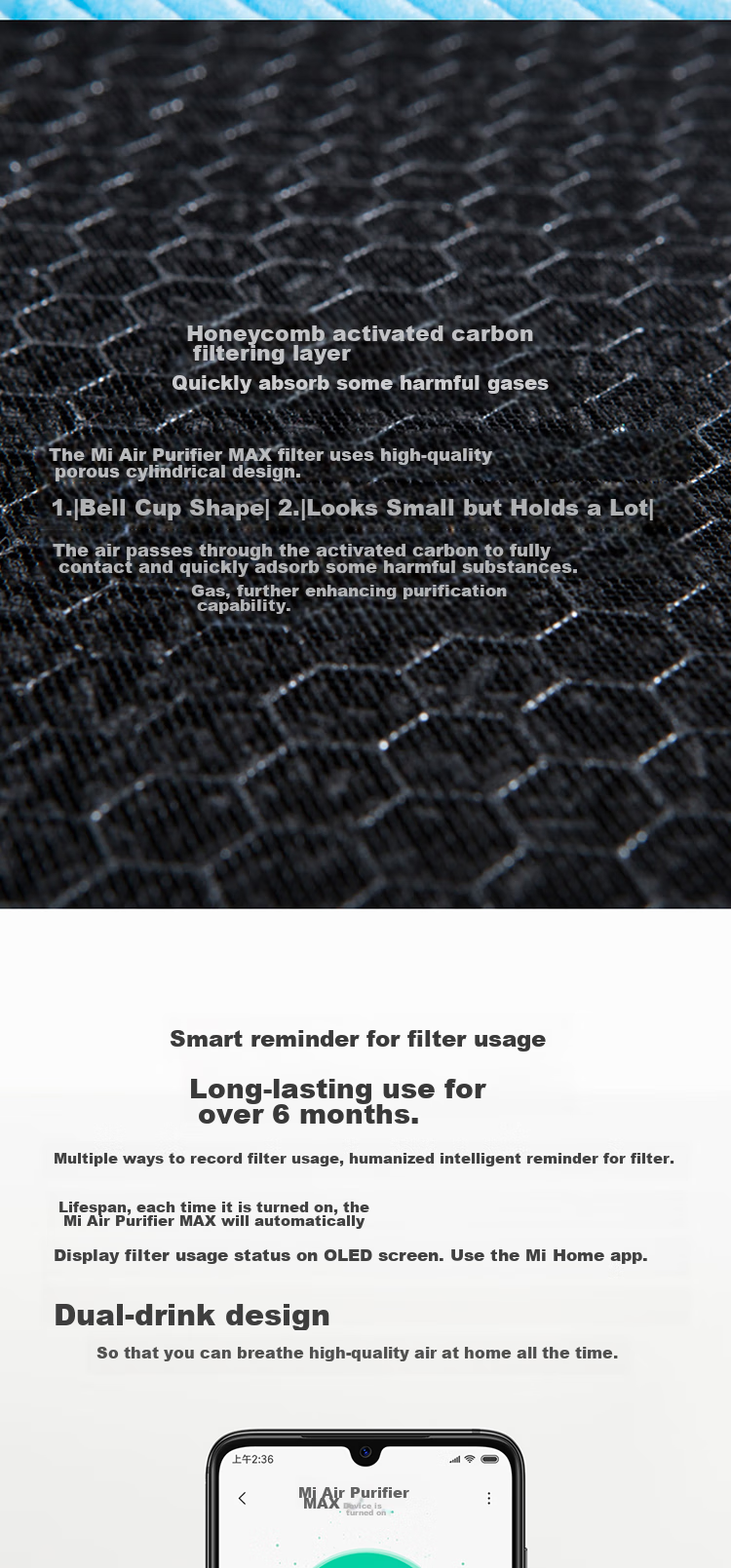 Mijia Xiaomi Air Purifier Filter Cartridge, 2-Pack, for Home Formaldehyde And Odor Removal, Compatible with MAX/MAX Enhanced Versio 3