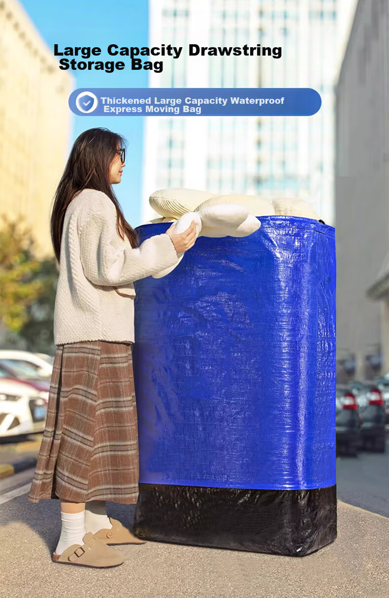 Jinghuisichuang Moving Express Woven Bag, Cotton Quilt Clothes Large Capacity Storage Bag, Blue And Black Dustproof Plastic Drawstring Type 1