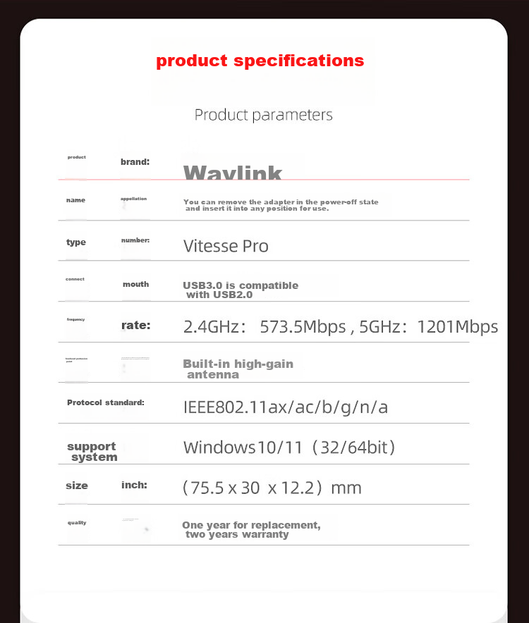 Wavlink WiFi 6 Wireless Network Card, Gaming Gigabit Ethernet Card, 5G Dual-Band 1800M USB Wireless Network Card, Desktop And Laptop WiFi Receiver And Transmitter, Vitesse Pro 8