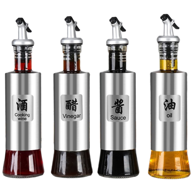 Jingmao Stainless Steel Glass Oil Bottle, Cooking Oil Bottle, Seasoning Soy Sauce Bottle, Kitchen Oil And Vinegar Bottle, Large Capacity Edible Oil Container