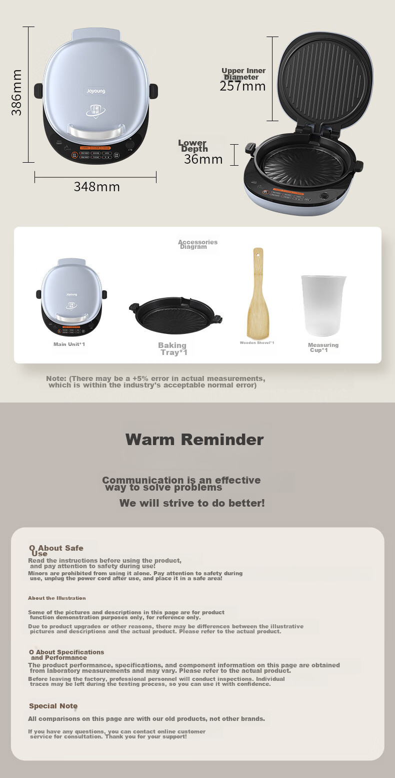 Joyoung Electric Griddle Sandwich Maker Breakfast Machine with 36mm Deep Baking Plate, Fluorine-Free Titanium Ceramic, Ultra-Wear Resistant, Low-Oil Home Grill And Pan Frying Machine, High-Power Pancake Maker GK550Pro 20