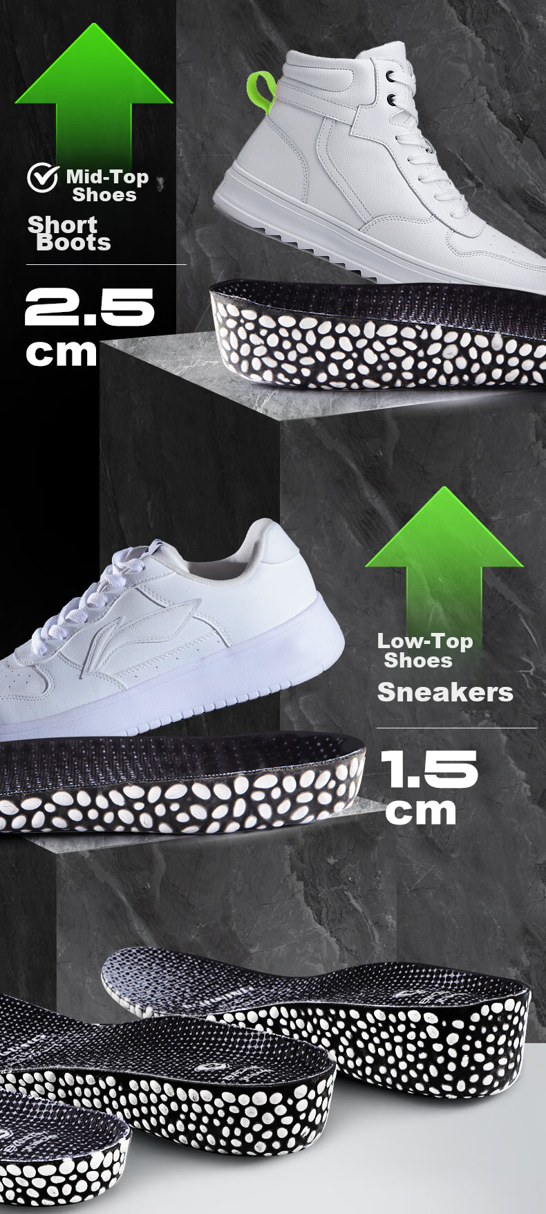 Nanjiren Height-Increasing Insoles for Men And Women, Full Insoles for Leather Shoes, Sports Invisible Shock-Absorbing Insoles, 1.5cm35-36 11