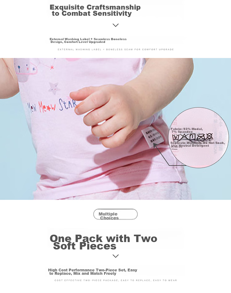 Aimer Kids Underwear Vest Undershirt for Girls, Baby Floral Print Vest 2-Pack, Meow Planet White + Pink, Size 90 7