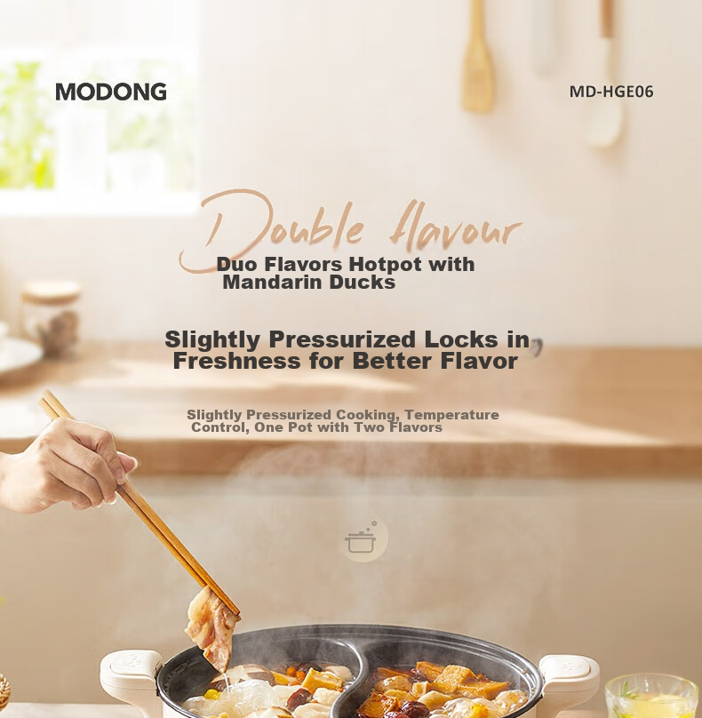 Modong [Douyin Popular Trend] Dual-Sided Electric Hot Pot Heating Pot for Home Multi-Purpose Cooking, 6L Non-Stick Pot with Independent Temperature Control for Each Side MD-HGE06 2