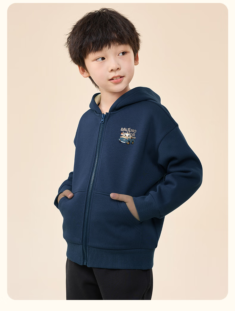 Baleno Boys' Jacket, 2026 Autumn And Winter Style, Fleece-Lined And Thickened, Casual Winter Wear, Big Boys' Winter Outerwear, Hooded Cardiga 15