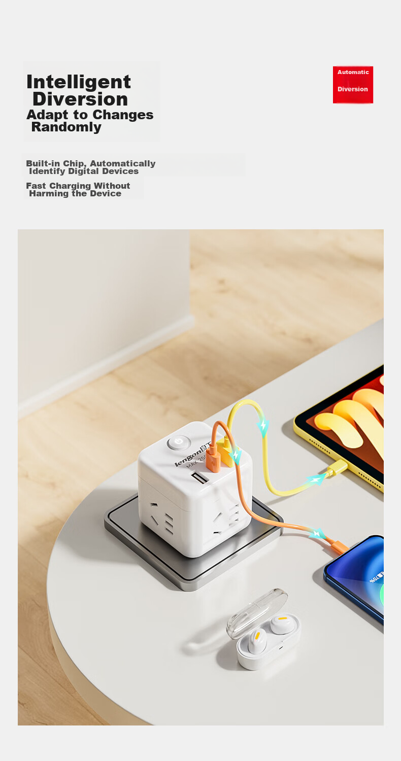 Lengon PD20W Apple Fast Charging Cube USB Socket, Type-C Multifunctional Plug, Socket Converter, Adapter Plug Socket, Power Converter, Q604U-20W White 7