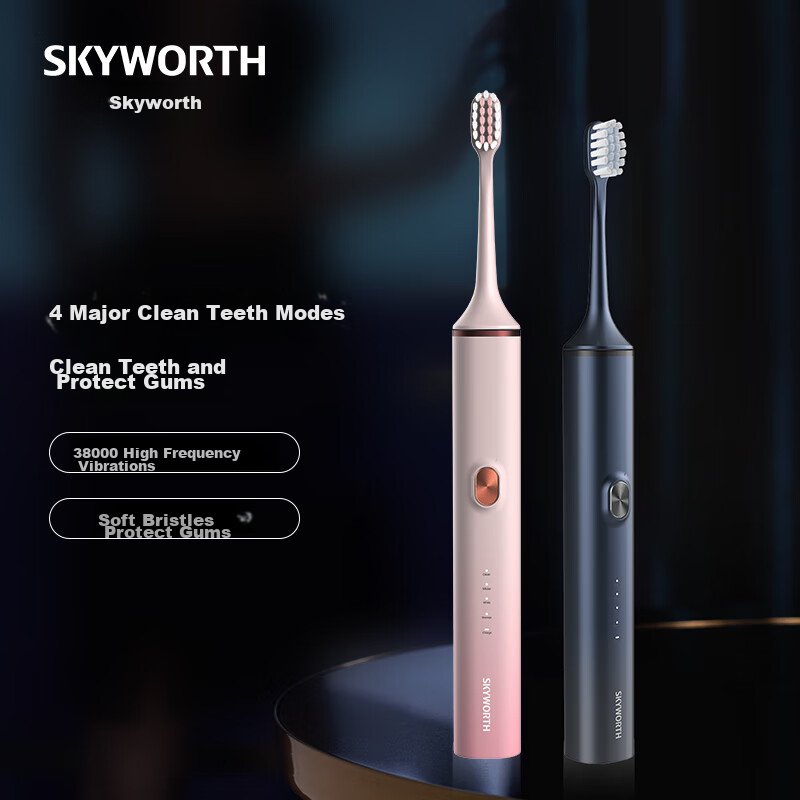 Skyworth Electric Toothbrush for Adults, Rechargeable Smart Sonic Couple's Automatic Toothbrush, Long Battery Life for Men And Women Students, Valentine's Day Couple Gift Box Set, Single Pack P16 Pink Model