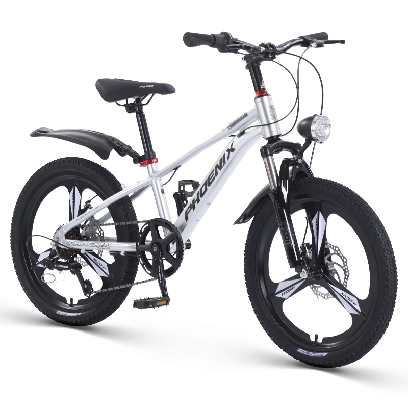 Phoenix Youth And Children's Bicycle, 7-Speed Shimano Student Mountain Bike, Aluminum Frame Starry Sky, 20-Inch Silver Integrated Wheel