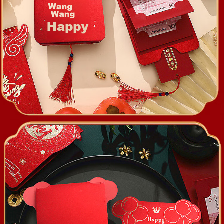 Jidukongjian Birthday Red Envelope, Baby's Birth Red Envelope, First Birthday Gift, Birthday Banquet Red Envelope, Gold-Stamped Folding Red Envelope with 6 Card Slots 5