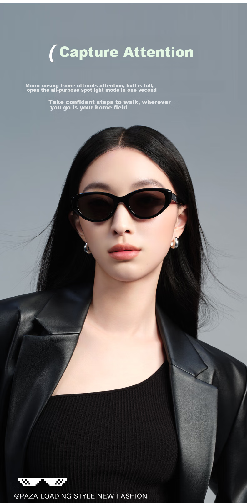 PARZIN Sunglasses, Fan Chengcheng Style Fashionable Cat-Eye Narrow Frame Glasses, Sun Protection Driving Sunglasses, PZ12733 6
