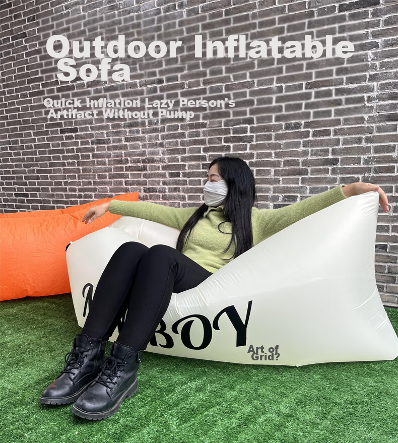 Geshu Outdoor Inflatable Sofa, Music Festival Camping Equipment, Concert Lazy Sofa Bed, Printed Inflatable Lounge Chair, Rice Color 1