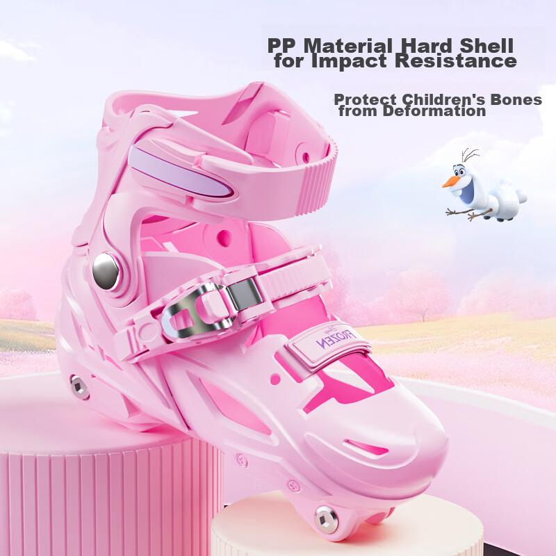 Disney Roller Skates for Children, Girls' Beginner Skating Set with Wheels, Inline Skates, Pink Ice Snow Color, Size M