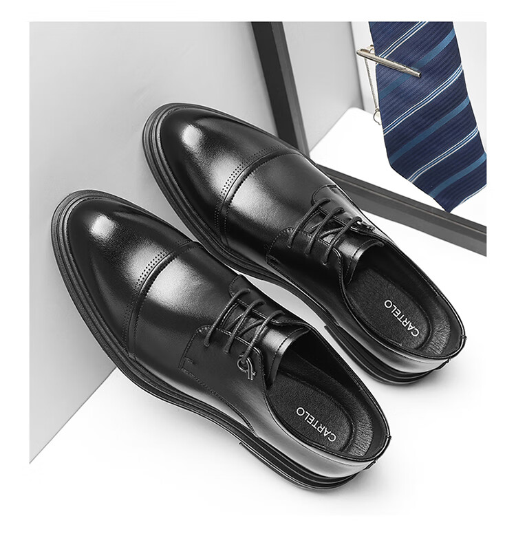 CARTELO Men's Leather Shoes Business 2026 New Formal Genuine Leather Casual Height Increasing Wedding Oxford Shoes Breathable Soft Sole British Style 7