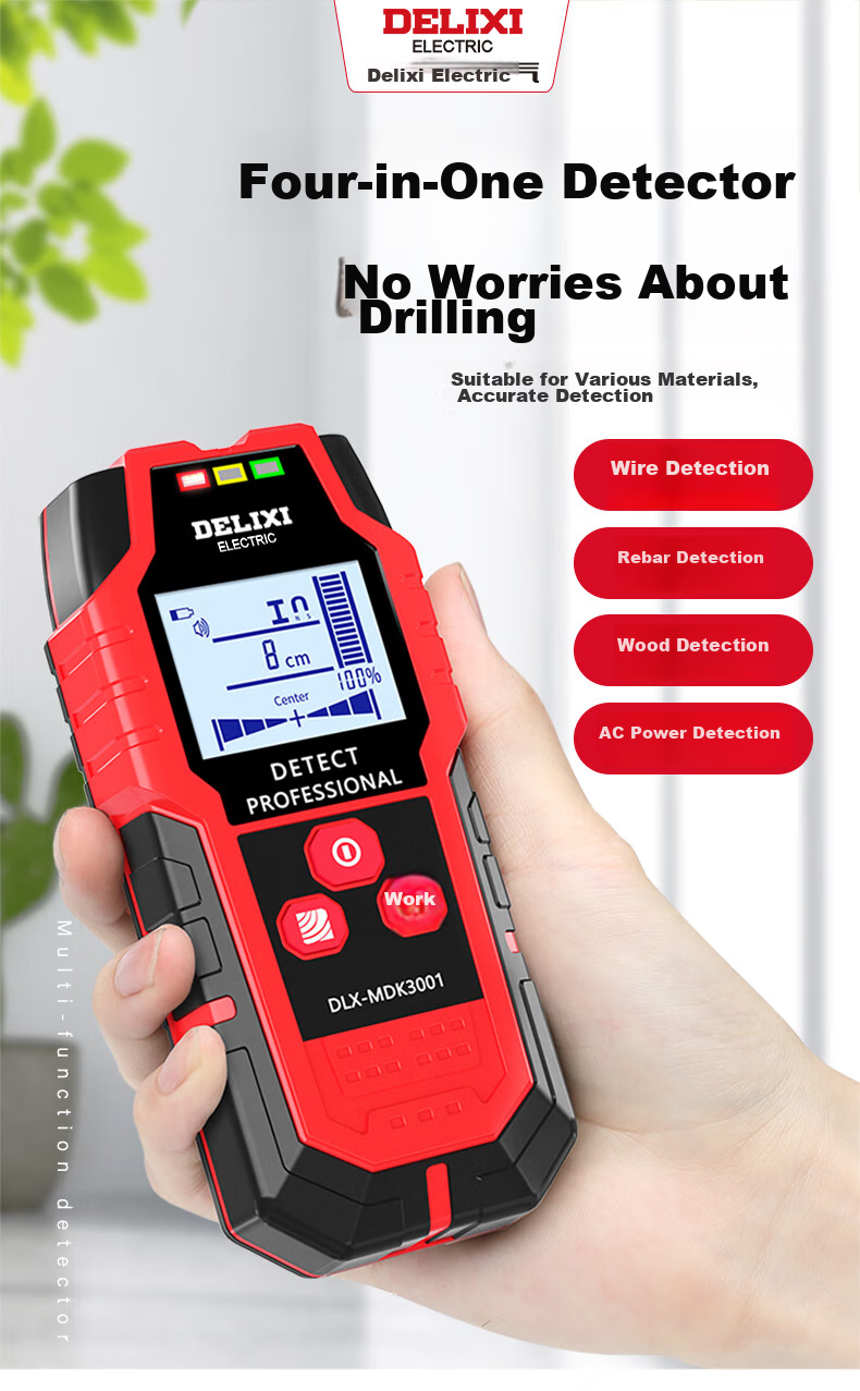 DELIXI ELECTRIC Multifunctional 4-in-1 Wall Detector Metal Circuit Wire Handheld Scanner Rebar Laser 2