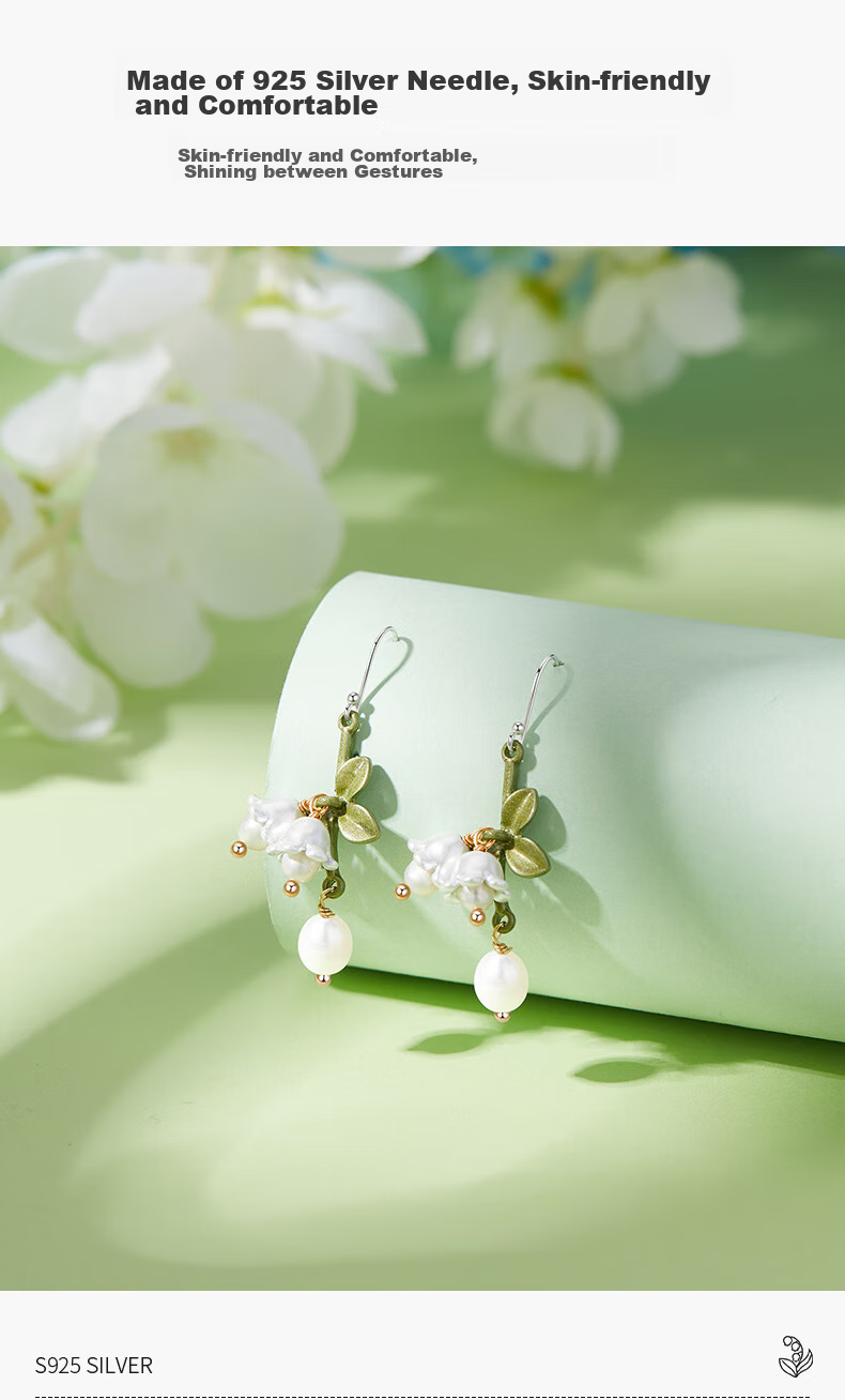 MOLADY Pearl Earrings for Women, 2026 New Style Silver Needle Lily of The Valley Earrings, Gift for Best Friends' Anniversary Birthday Present for Girlfriend Or Wife 4