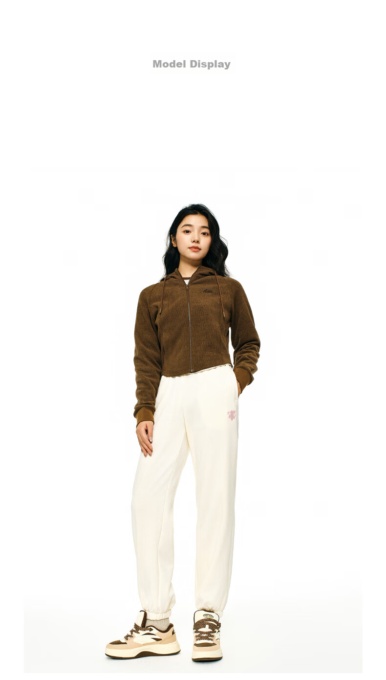 ANTA Snow Owl Fleece-Lined Knit Jogger Pants Women's Winter Casual Warm Trousers College Sports Pants 19