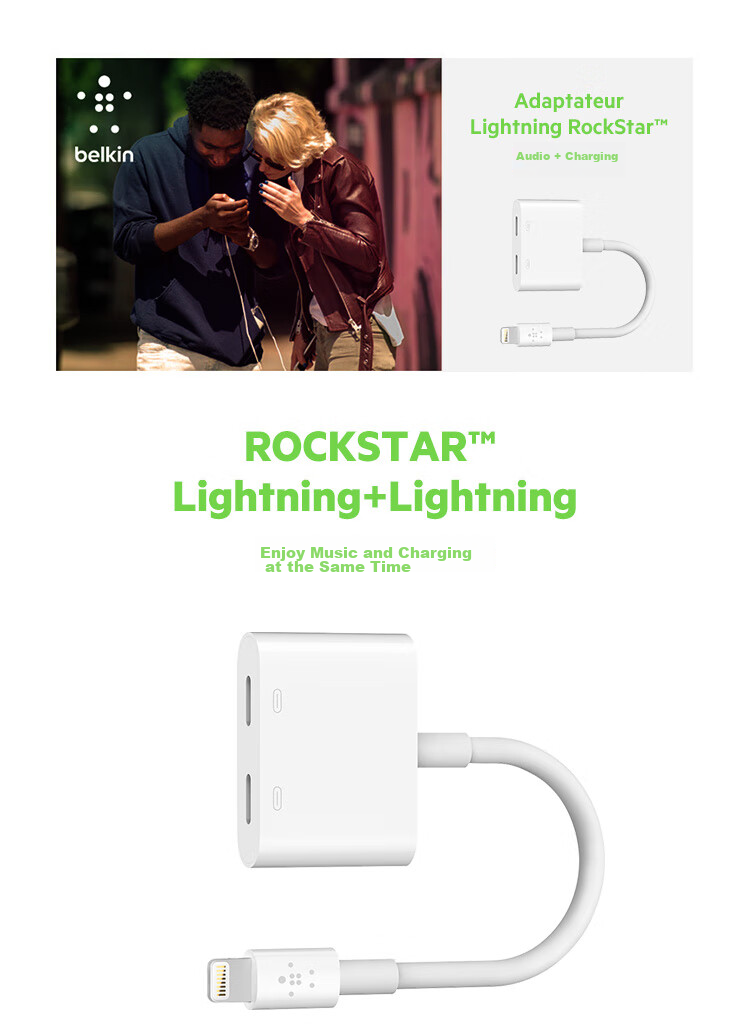 BELKIN Apple Lightning to Dual Adapter, IPhone Expansion Cable, Splitter for Music And Charging, F8J198 1