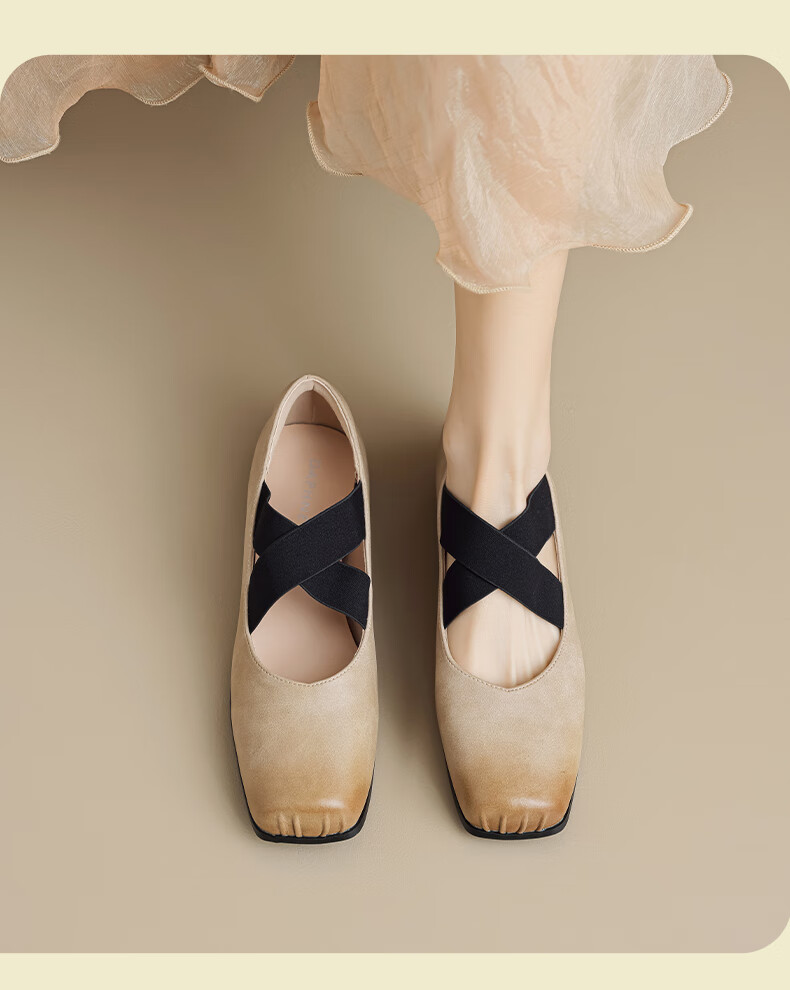 Daphne Ballet Flats for Women, Lace-Up, Slip-On, Pig Nose Sandals, Leather Shoes, Chunky Heel French Mary Jane Shoes, Suitable for Wearing with Dresses 5