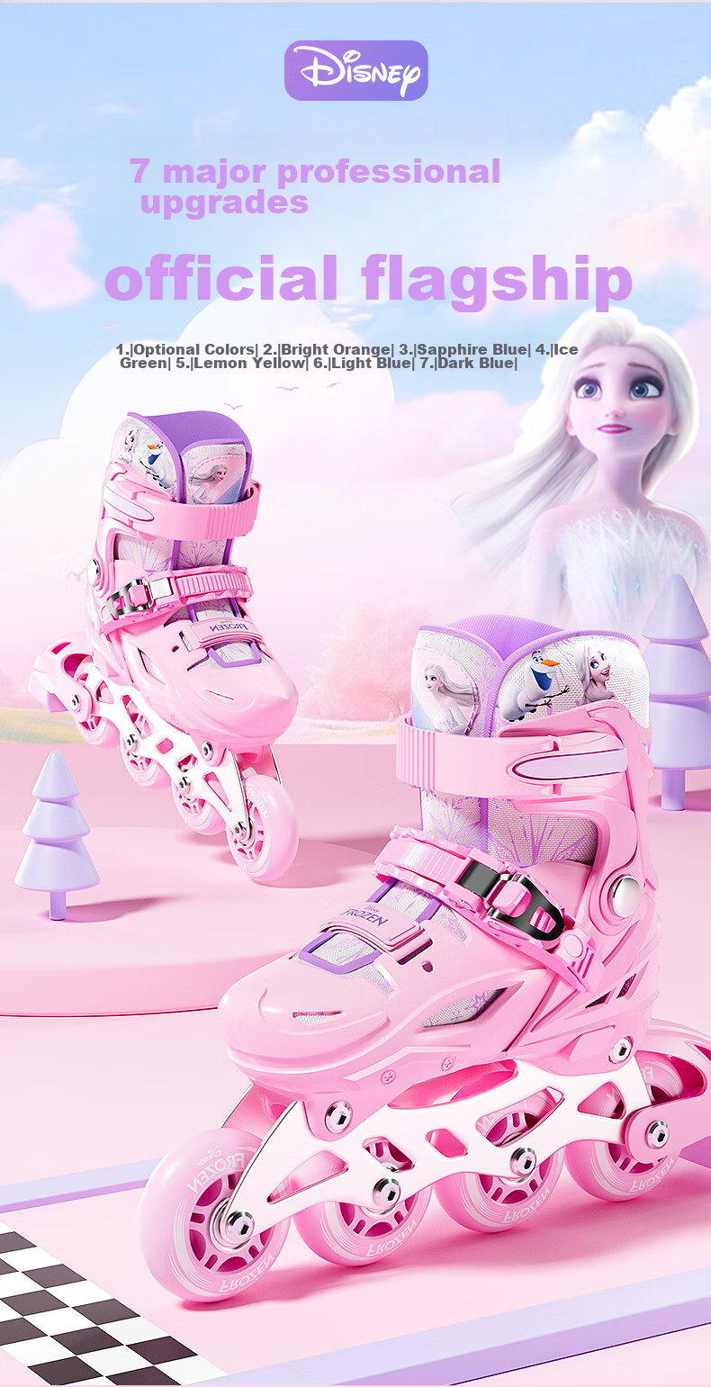 Disney Kids Roller Skates Girls Beginner Set Inline Skates Ice Skates Blue Purple Snow L 3