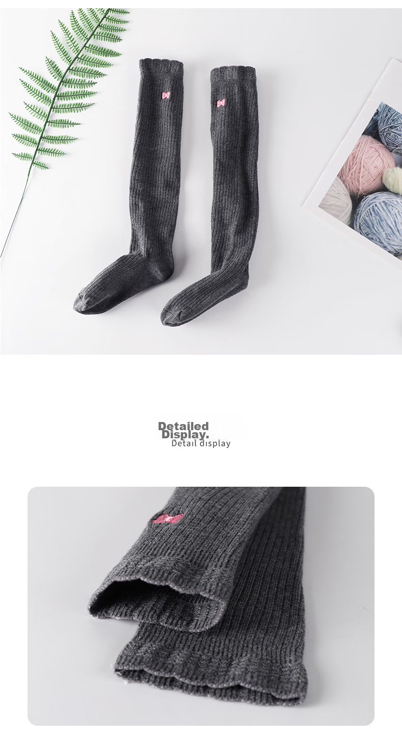 Dishini Children's Knee-High Socks, Girls' Dance Socks with Knee Protection, Mid to High Cotton Socks, Spring And Autumn, DSP3472, Dark And Light Gray, Size 18-20 5