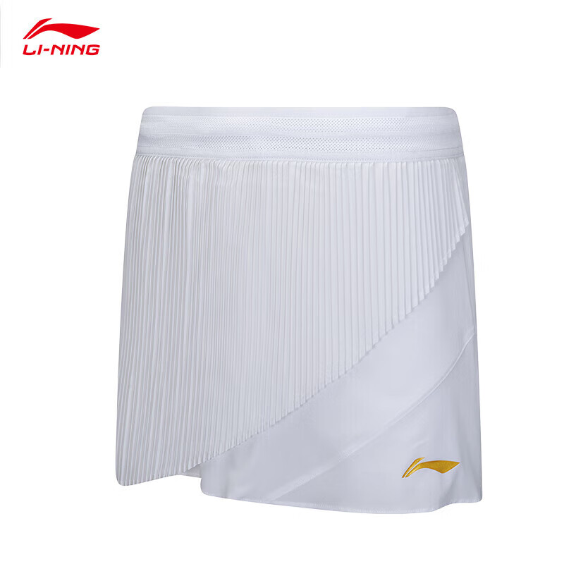 Li-Ning Badminton Dress, Women's Short Skirt, Sports Running Skirt, White ASKU214-2, White, Size L
