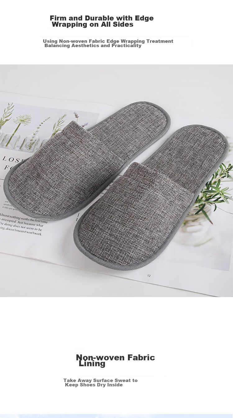 JAJALIN 10-Pair Pack Disposable Slippers for Men And Women, Non-Slip Thick Cotton Slippers for Travel, Business Trips, Home, And Hotel Use, Gray 5