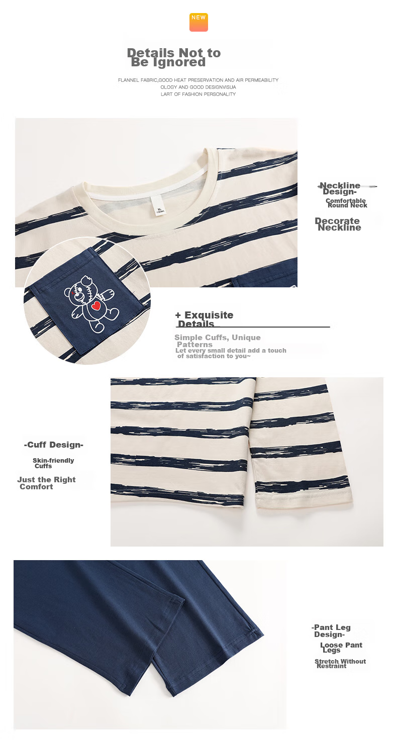 FENTENGCARE [100% Pure Cotton Breathable] Men's Pajamas, Spring And Summer Round Neck Pullover Long Sleeve Loungewear, Suitable for Outdoor Wear QH 14