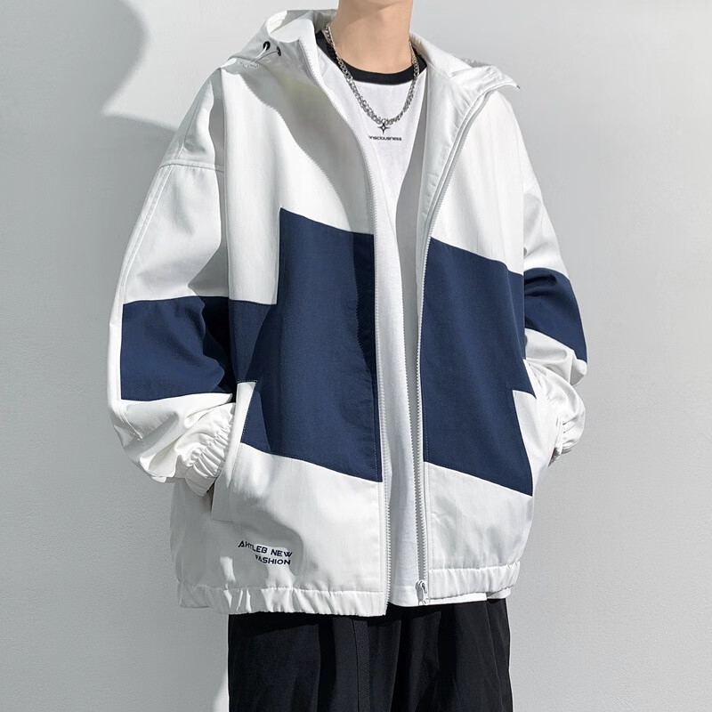 Dingfengbaoluo American-Style Hooded Jacket for Men, Spring Fashion Trendy Versatile Loose Casual Long-Sleeve Coat DFM05 Black L 3