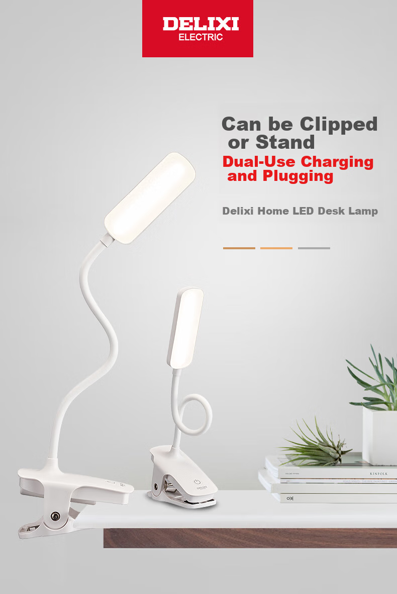 DELIXI Dual-Use Desk Lamp with Charging Port, Home Study Reading Light, Bedroom Dorm Clip-On Lamp Bedside Lamp 1