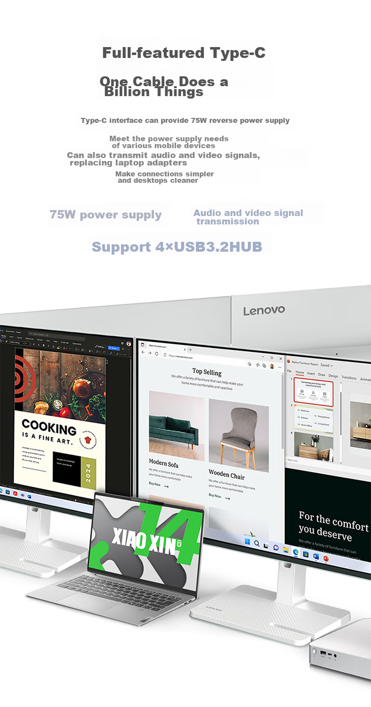 Lenovo 23.8-inch Full HD 100Hz Native 99% sRGB Professional Color Gamut Three-Sided Narrow Bezel Office Monitor L24-4e 8