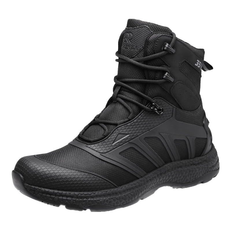 Qiangren Anti-Puncture Men's Boots, 3515 Breathable Shock-Absorbing Sneakers, Water-Resistant Outdoor Training Boots, JDS79X, Black, Size 43